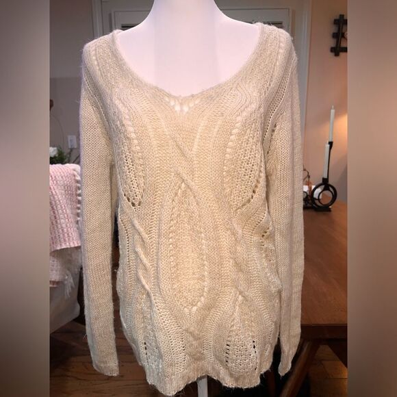 Charlotte Russe Cream Cable Knit Fisherman Y2K Sweater V-Neck Cozy Women’s M - Picture 1 of 7